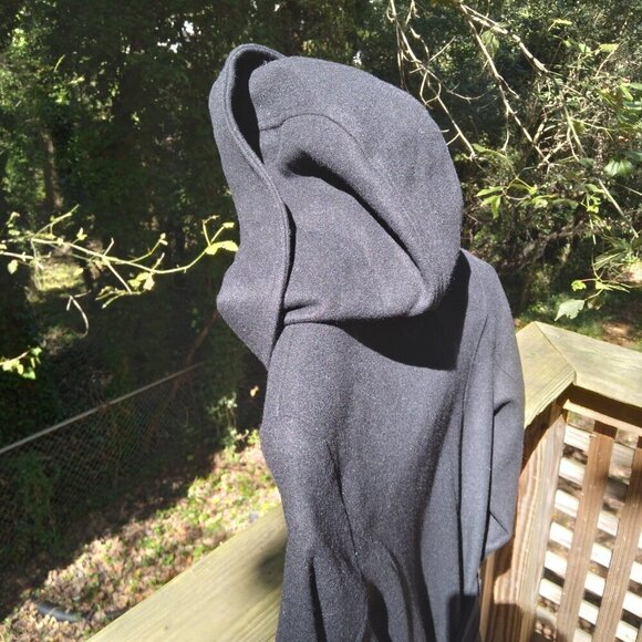 Black Skater HiLo Wool Blend High Neck Detachable Hood Leopard Lined Coat Sz4 - Picture 7 of 13